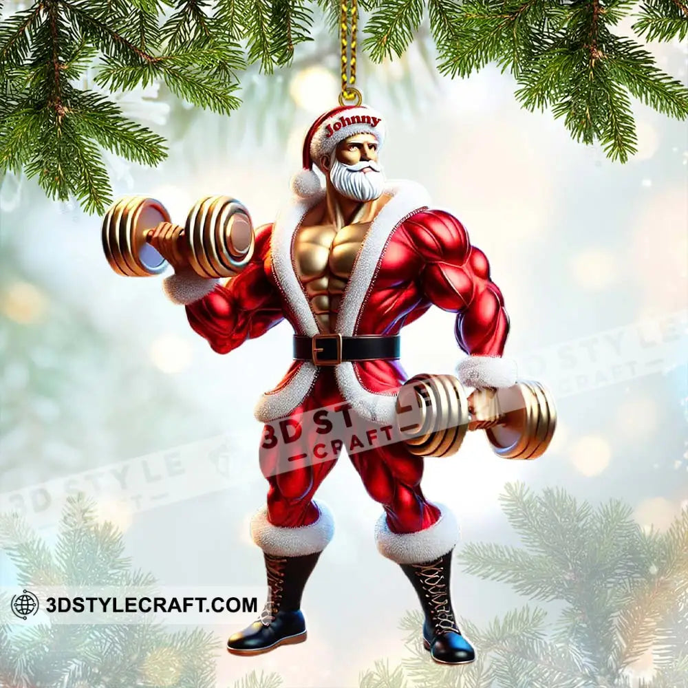 Custom Name Gym Work Out Santa Ornament Gymnastics Christmas Gift 3.54’’ / 1