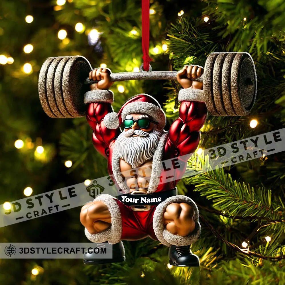 Custom Name Gym Work Out Santa Ornament Gymnastics Christmas Gift