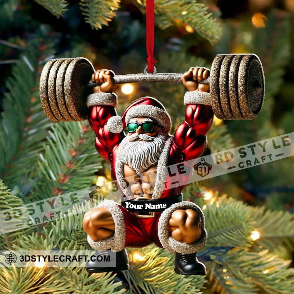 Custom Name Gym Work Out Santa Ornament Gymnastics Christmas Gift