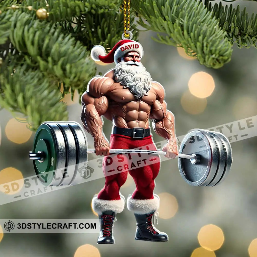 Custom Name Gym Work Out Santa Ornament Weightlifting Gymnastics Christmas Gift