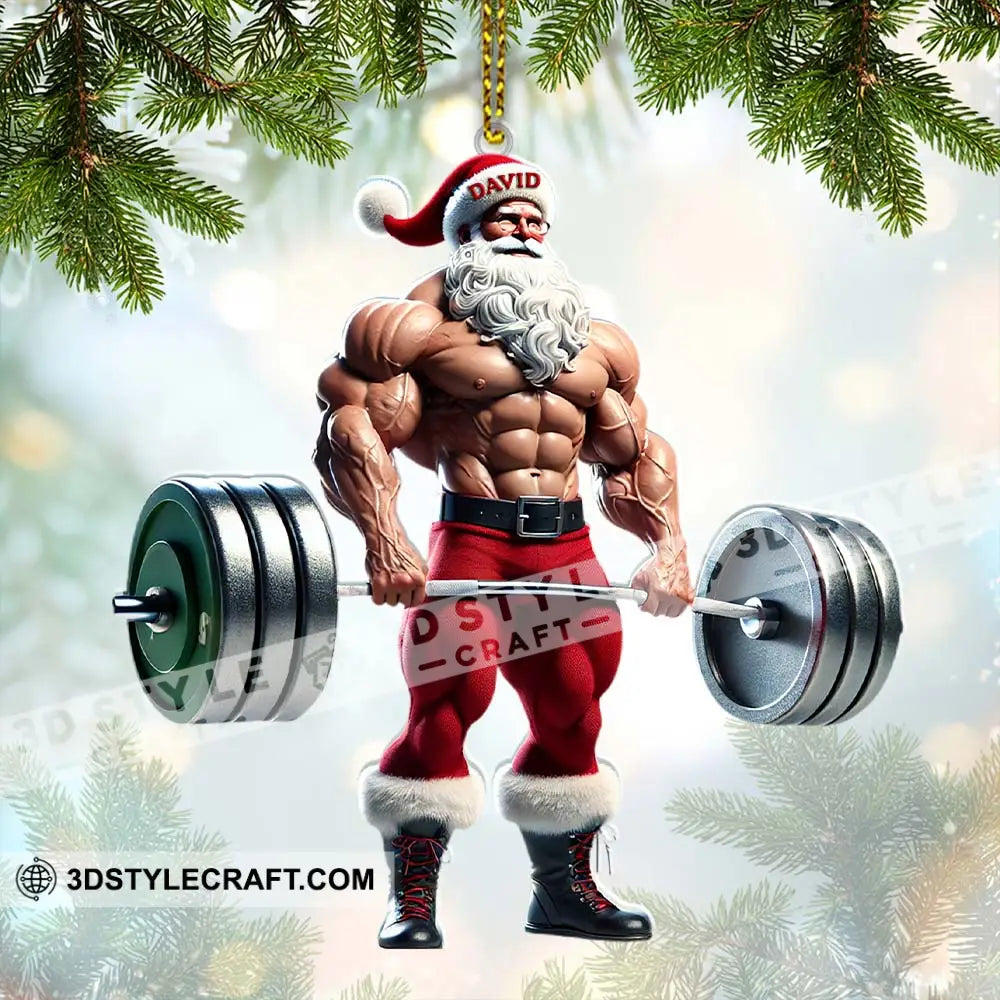 Custom Name Gym Work Out Santa Ornament Weightlifting Gymnastics Christmas Gift 3.54’’ / 1