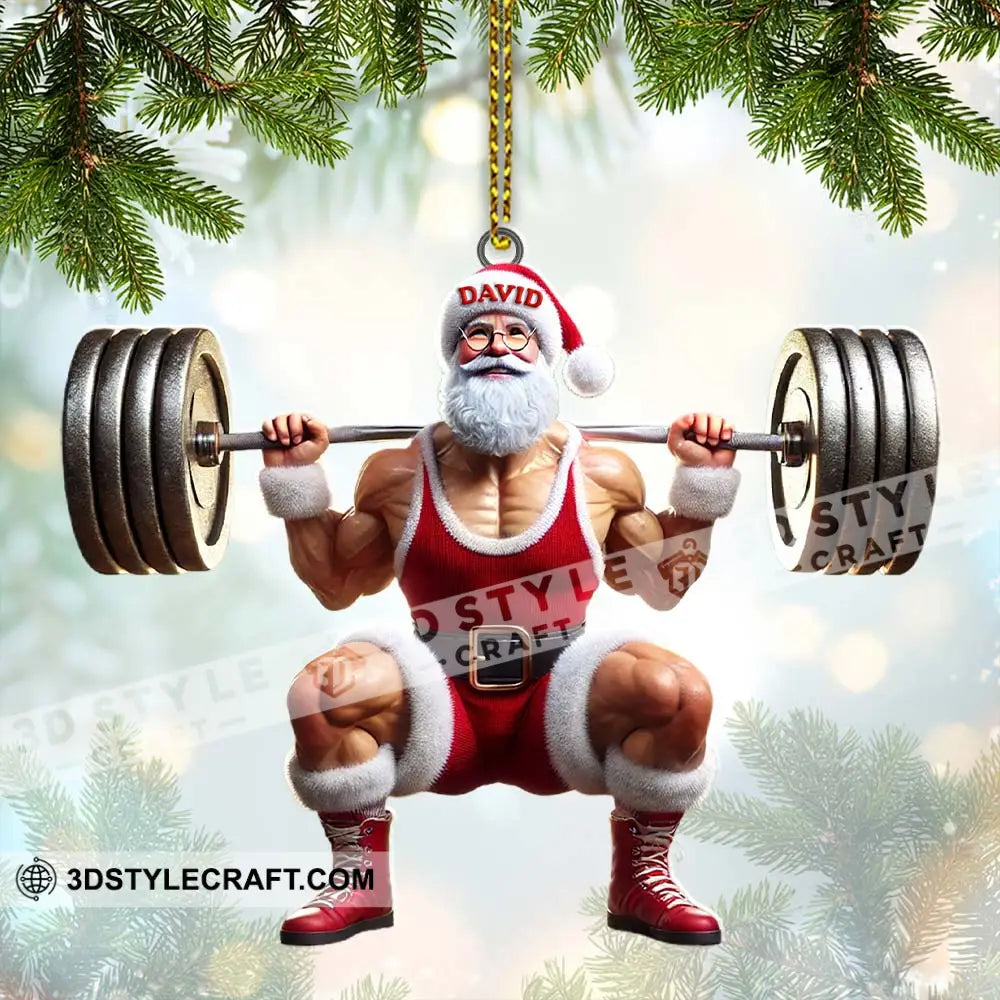 Custom Name Gym Work Out Santa Ornament Weightlifting Gymnastics Christmas Gift 3.54’’ / 1