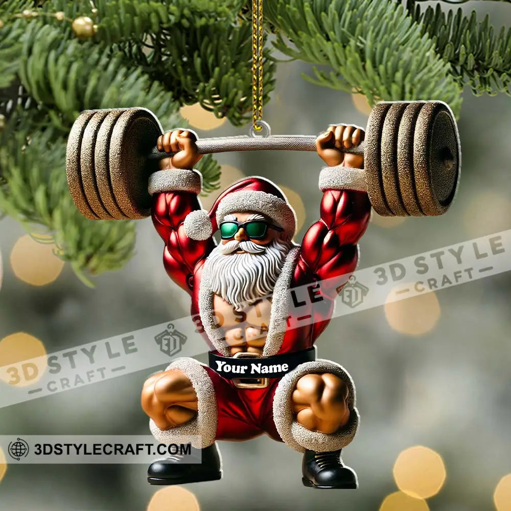 Custom Name Gym Work Out Santa Ornament Gymnastics Christmas Gift