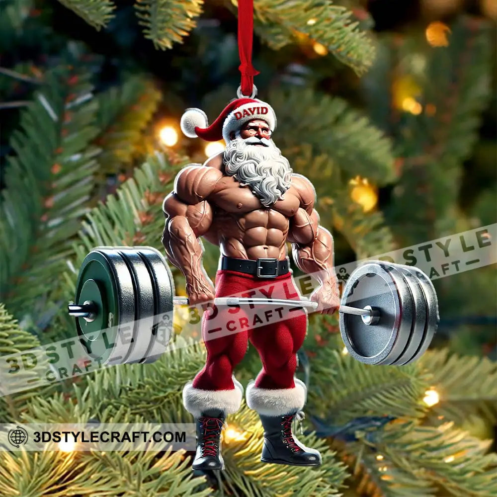 Custom Name Gym Work Out Santa Ornament Weightlifting Gymnastics Christmas Gift