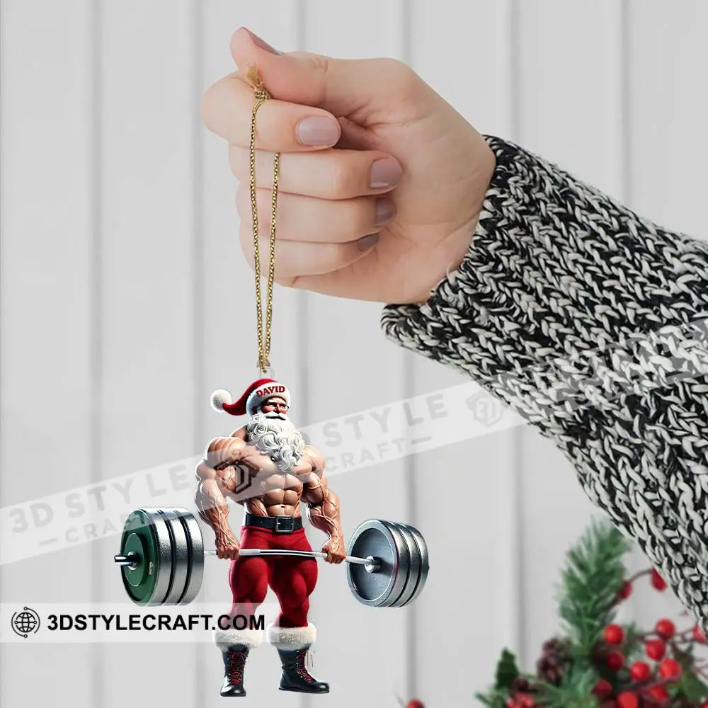 Custom Name Gym Work Out Santa Ornament Weightlifting Gymnastics Christmas Gift