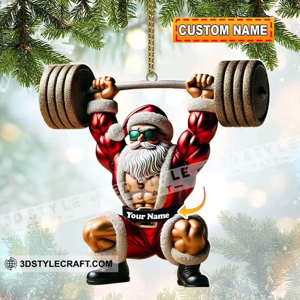 Custom Name Gym Work Out Santa Ornament Gymnastics Christmas Gift