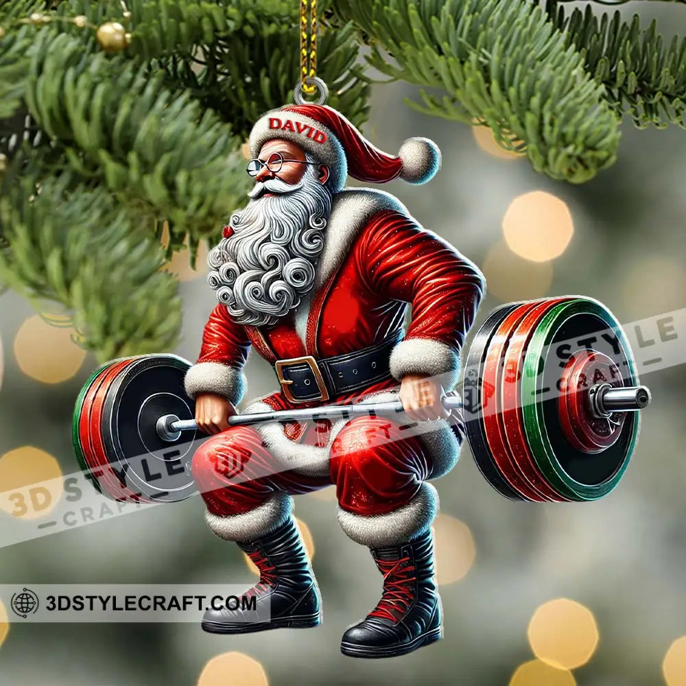 Custom Name Gym Work Out Santa Ornament Weightlifting Gymnastics Christmas Gift