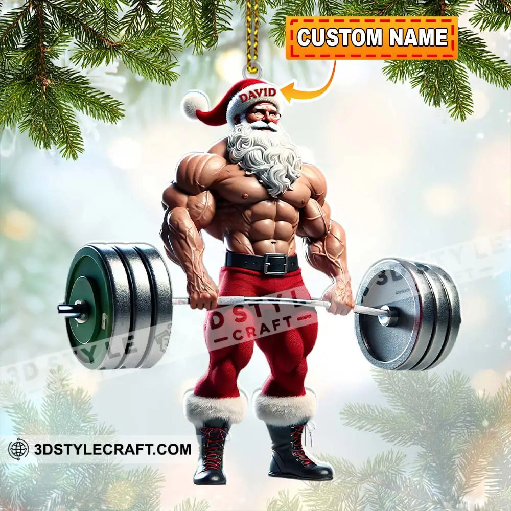 Custom Name Gym Work Out Santa Ornament Weightlifting Gymnastics Christmas Gift