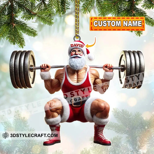 Custom Name Gym Work Out Santa Ornament Weightlifting Gymnastics Christmas Gift