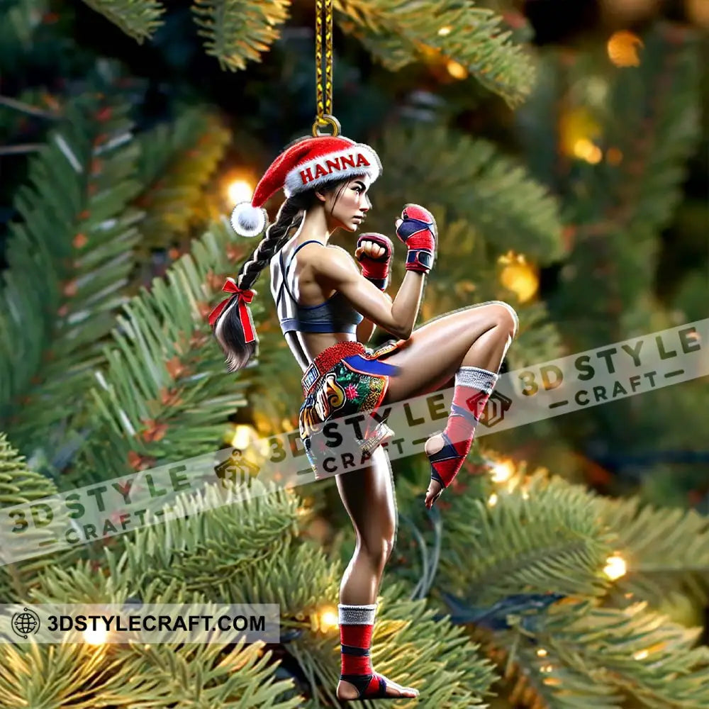Custom Name Muay Thai Woman Ornament Christmas Gift