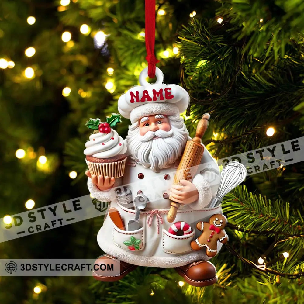 Custom Name Ornament Santa Baker Cup Cake