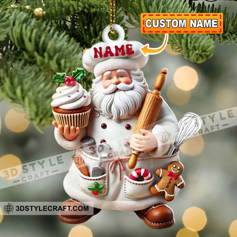 Custom Name Ornament Santa Baker Cup Cake 1 Pack