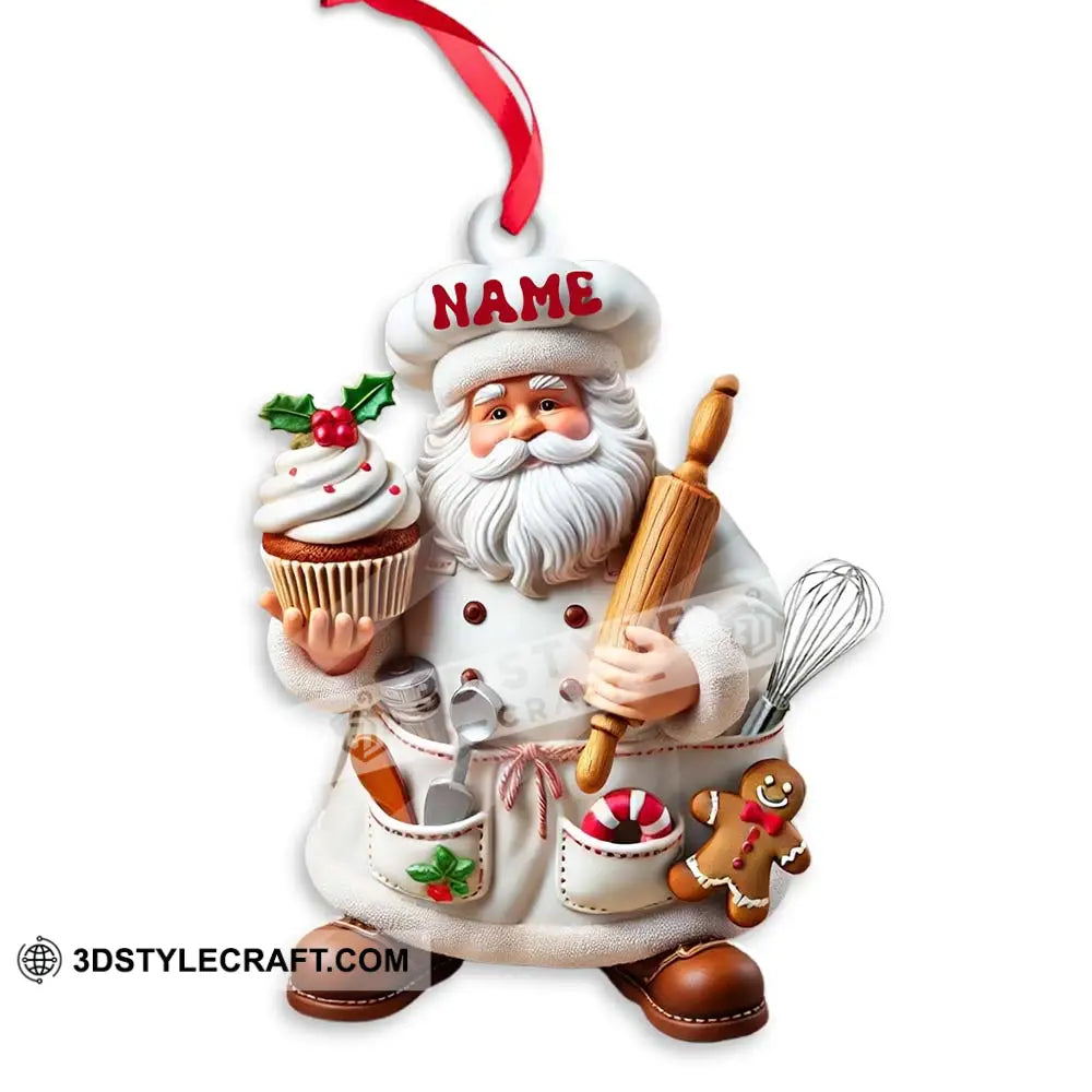 Custom Name Ornament Santa Baker Cup Cake