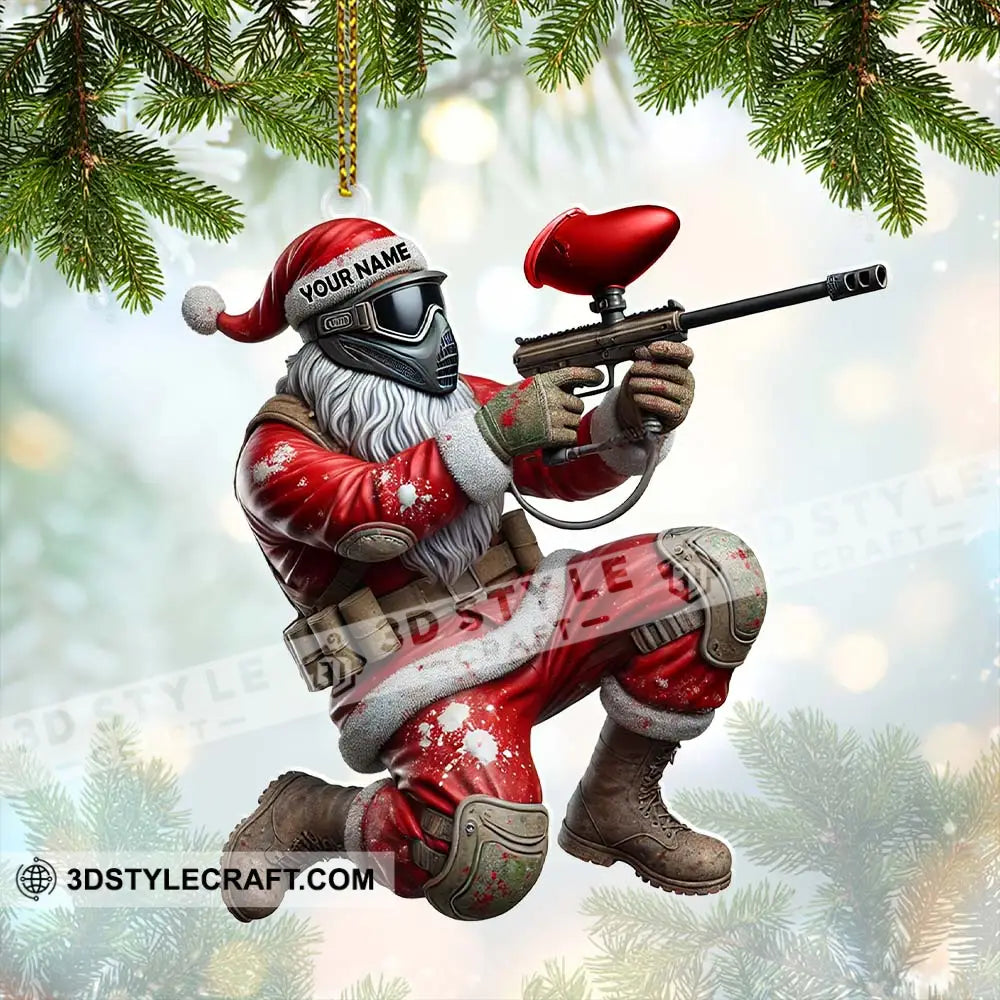 Custom Name Paintball Shooting Santa Ornament Christmas Gift 3.54’’ / 1