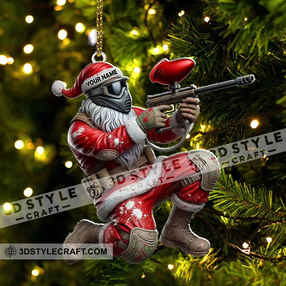 Custom Name Paintball Shooting Santa Ornament Christmas Gift