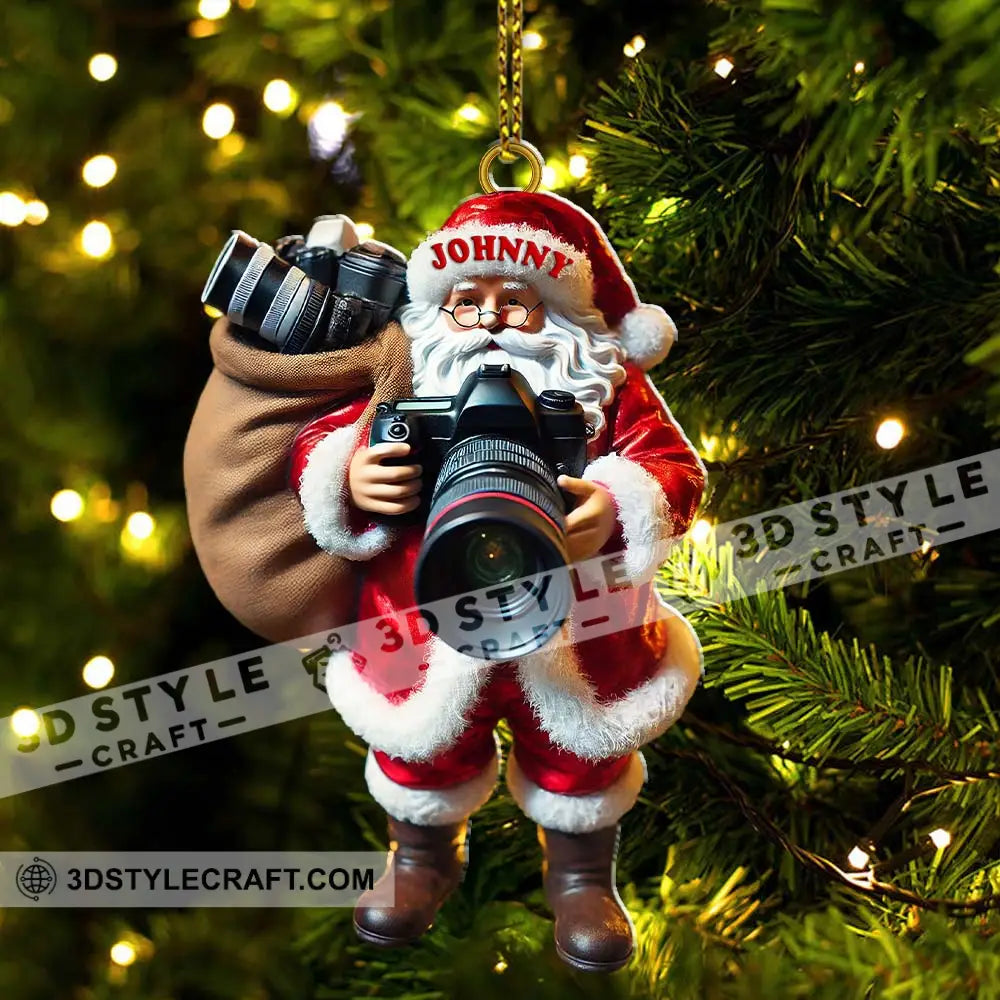 Custom Name Photographer Santa Ornament Christmas Gift Decoration