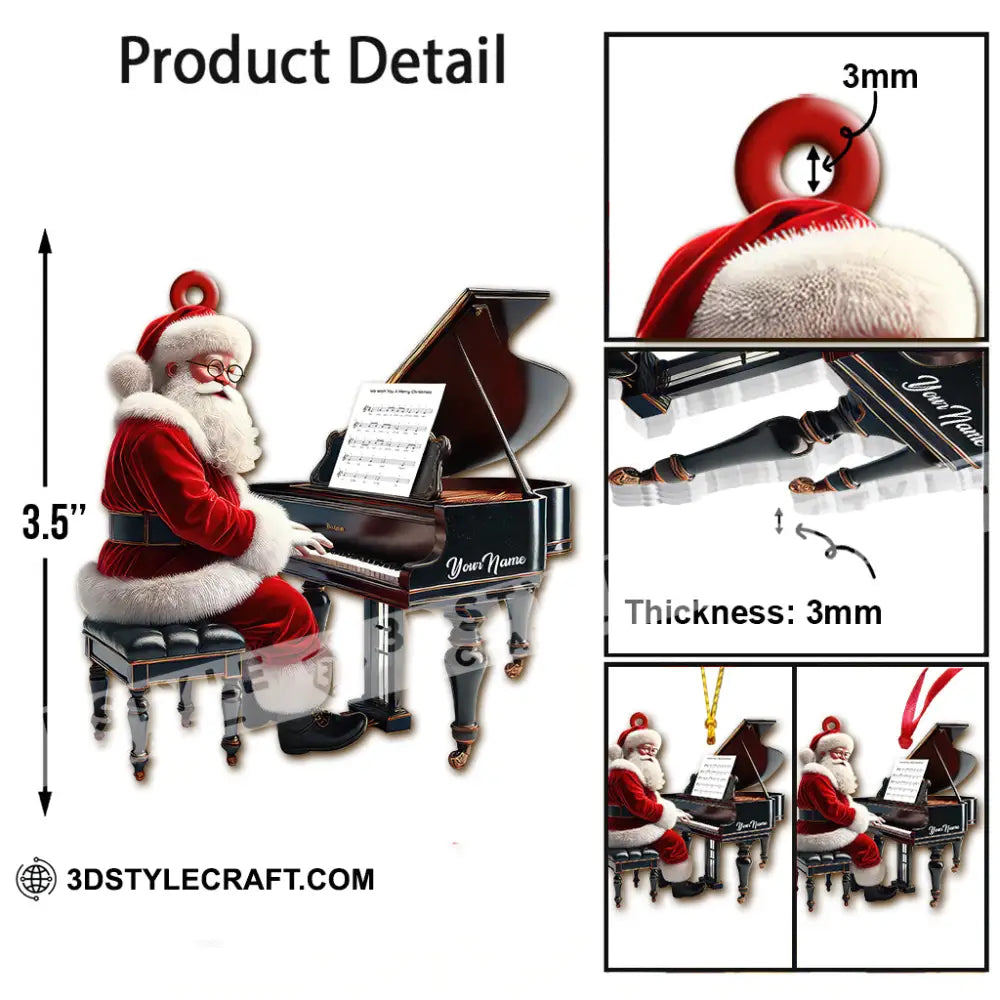 Custom Name Piano Santa Ornament Christmas Gift For Pianist