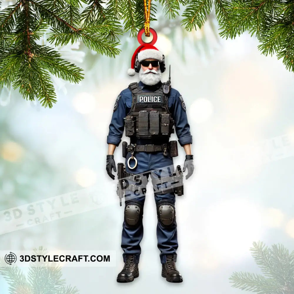 Custom Name Police Santa Ornament Christmas Gift 3.54’’ / 1