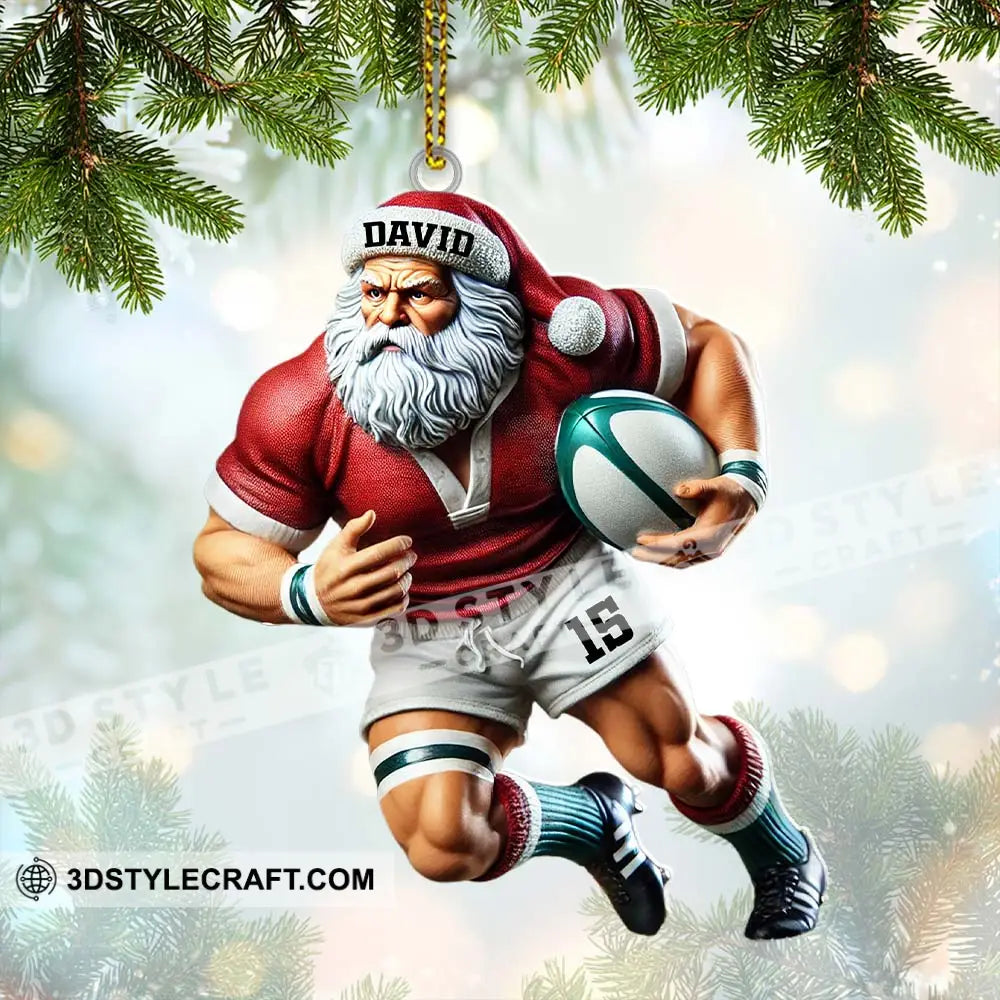 Custom Name Rugby Football Santa Ornament Lover Christmas Gift