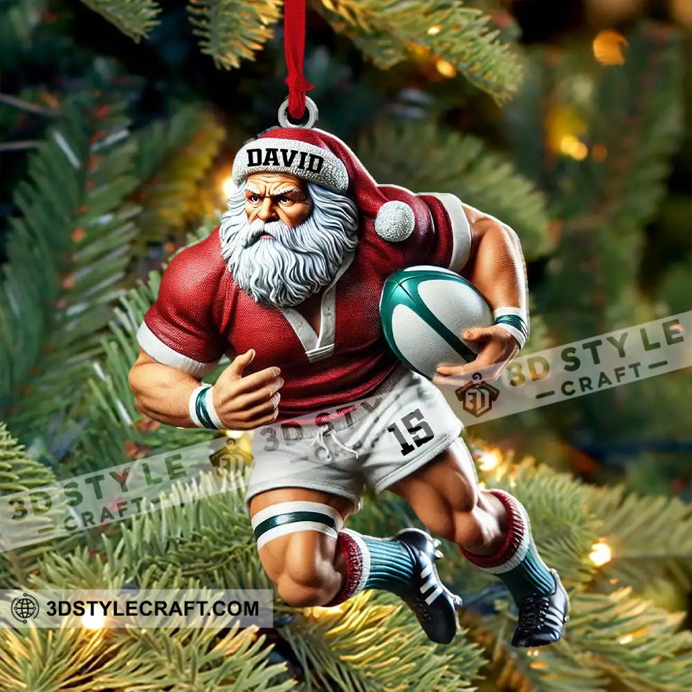 Custom Name Rugby Football Santa Ornament Lover Christmas Gift 3.54’’ / 1