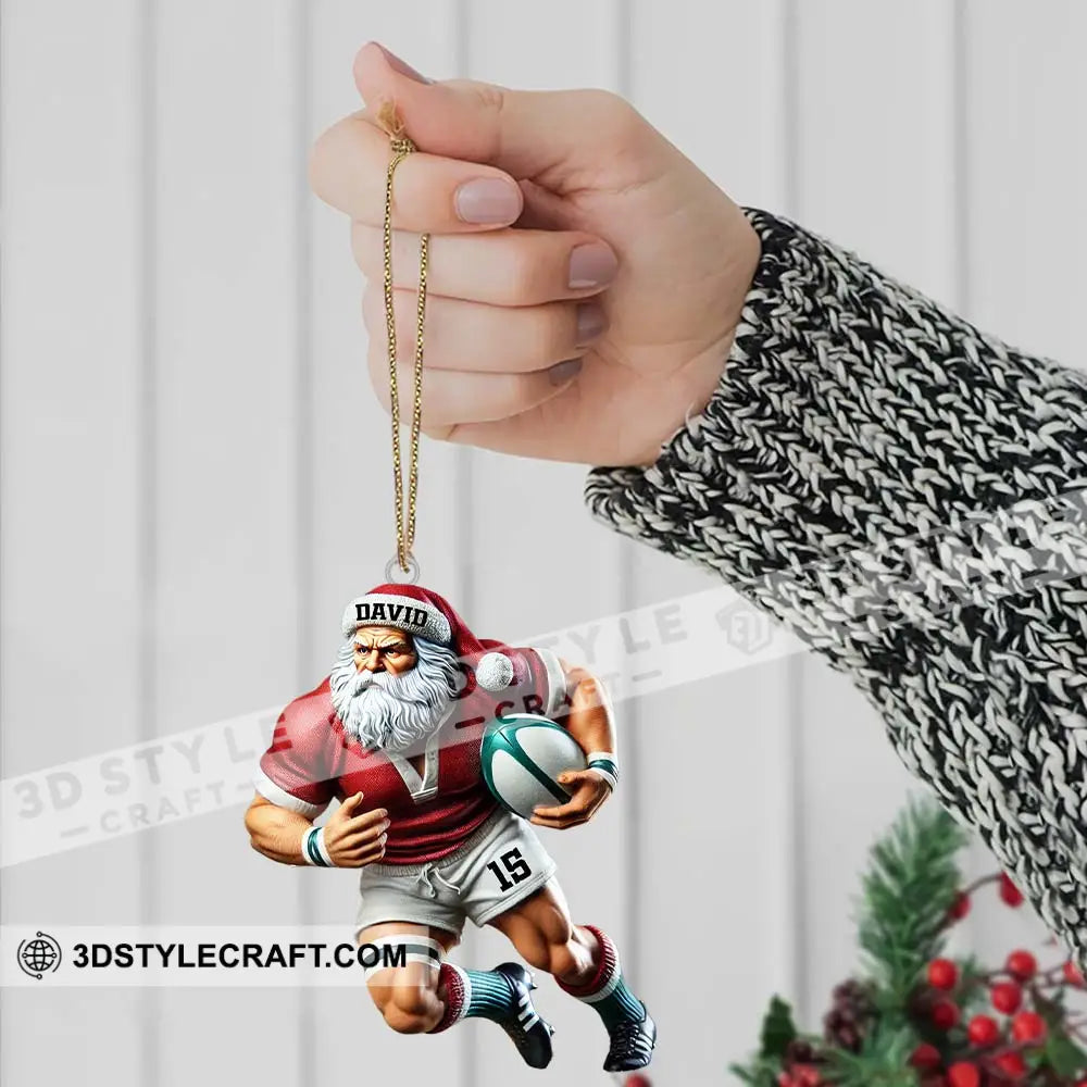 Custom Name Rugby Football Santa Ornament Lover Christmas Gift