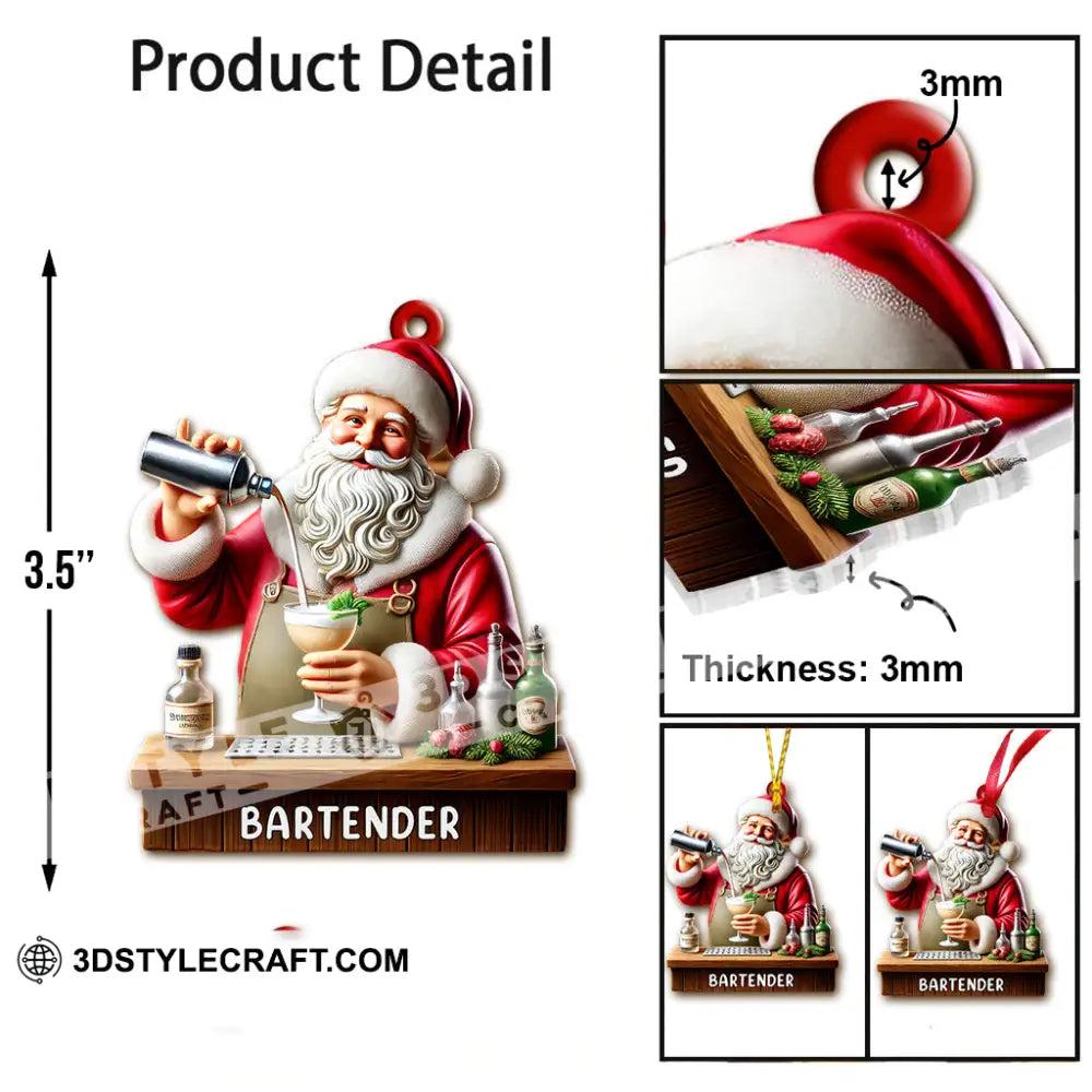 Custom Name Santa Bartender Ornament Home Decor Christmas Gift