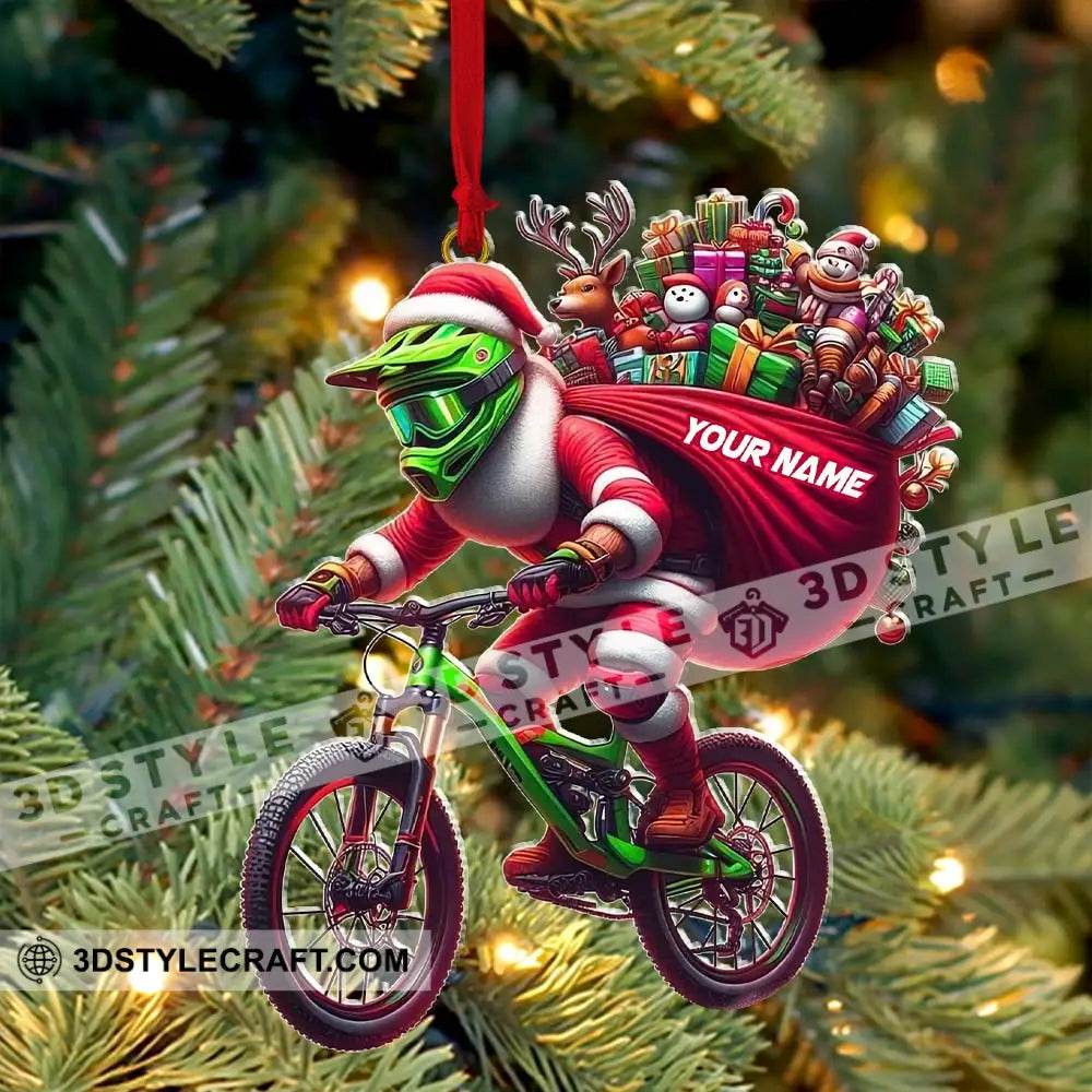 Custom Name Santa Bicycle Ornament Christmas Gift Decoration