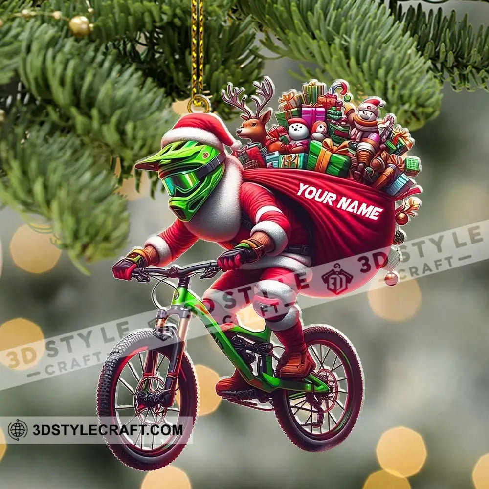 Custom Name Santa Bicycle Ornament Christmas Gift Decoration