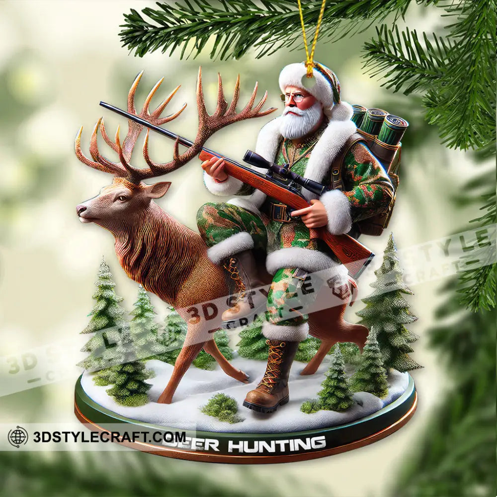 Custom Name Santa Deer Hunting Ornament Hunter Christmas Gift 3.54’’ / 1