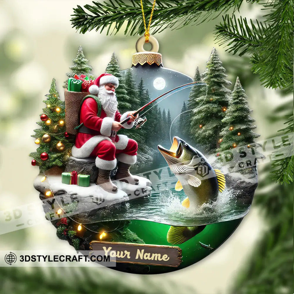 Custom Name Santa Fishing Ornament Lover Christmas Gift 3.54’’ / 1