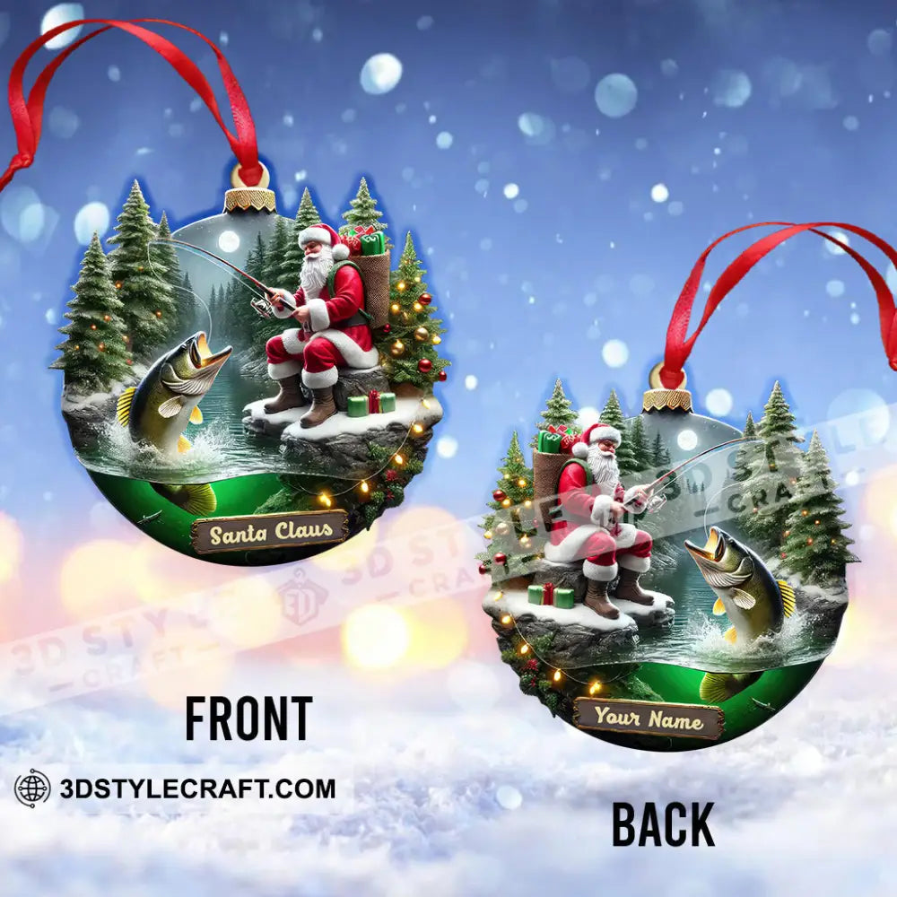 Custom Name Santa Fishing Ornament Lover Christmas Gift