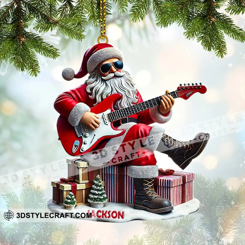 Custom Name Santa Guitar Rock Ornament Christmas Gift 3.54’’ / 1