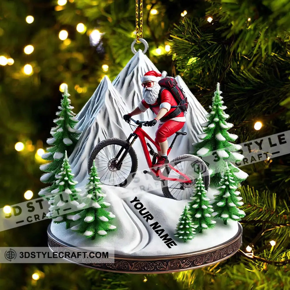 Custom Name Santa Mountain Bike Ornament Christmas Gift