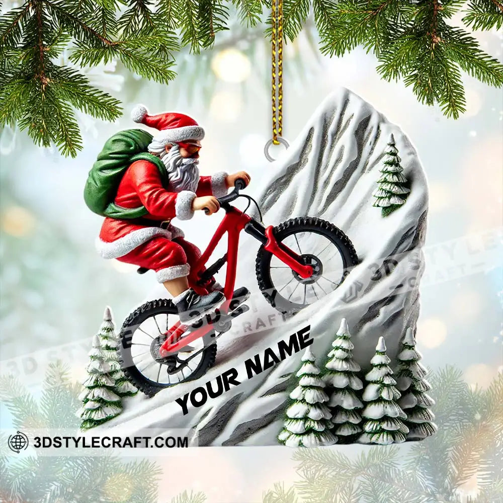 Custom Name Santa Mountain Bike Ornament Christmas Gift 3.54’’ / 1