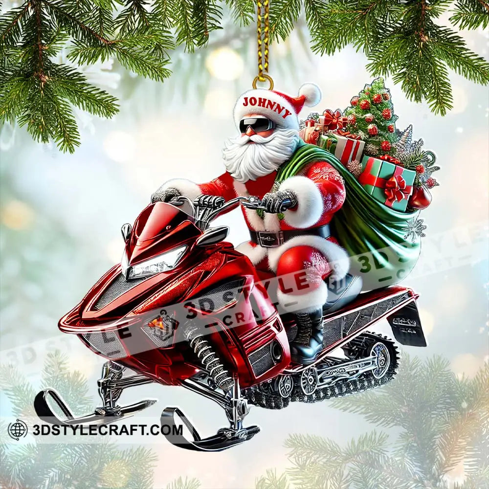 Custom Name Santa Mountain Bike Ornament Christmas Gift 3.54’’ / 1