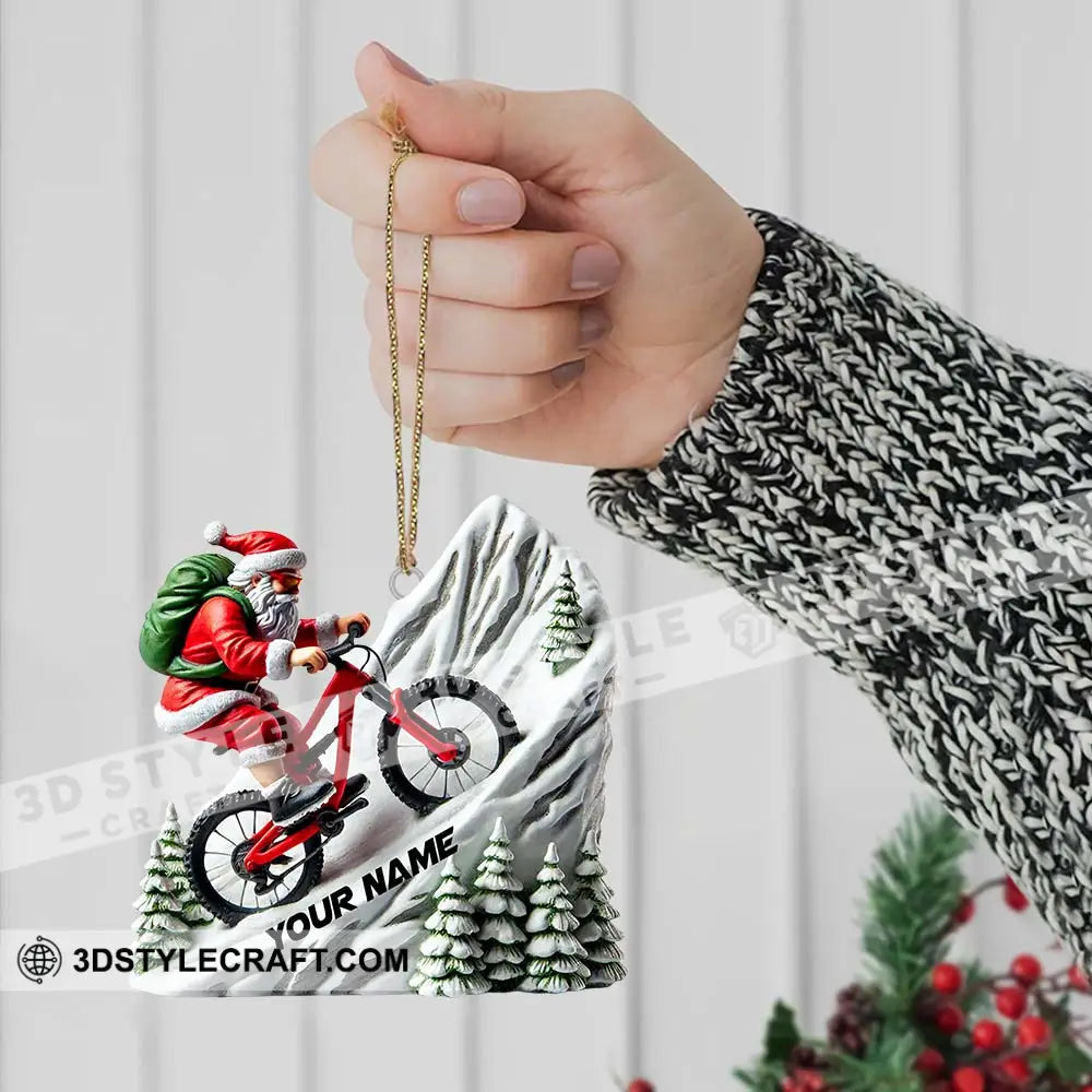 Custom Name Santa Mountain Bike Ornament Christmas Gift