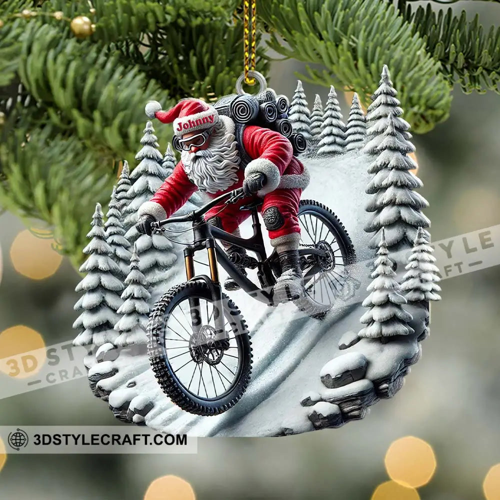 Custom Name Santa Mountain Bike Ornament Christmas Gift For Lover 3.54’’ / 1