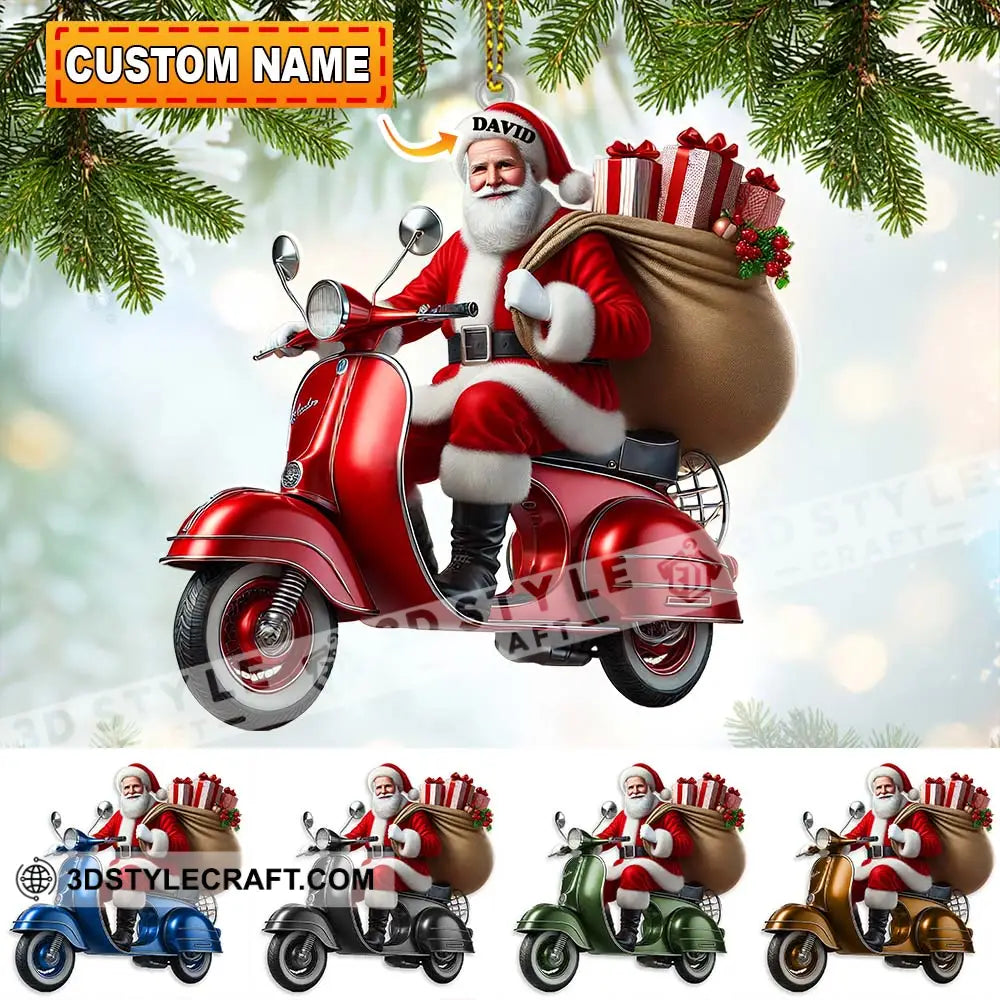 Custom Name Santa Ornament Motobike Christmas Gift Decoration