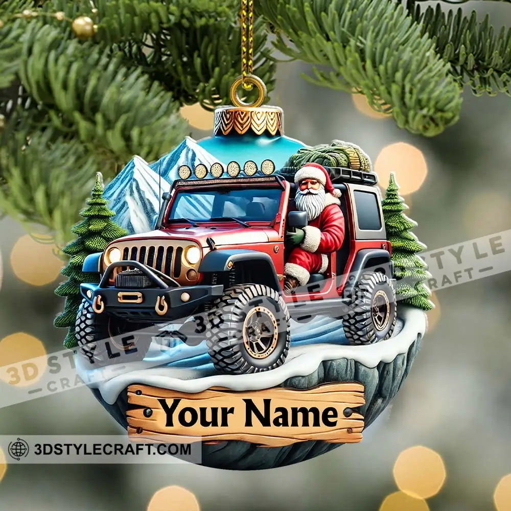 Custom Name Santa Ride Ornament Christmas Gift Jeep Lover