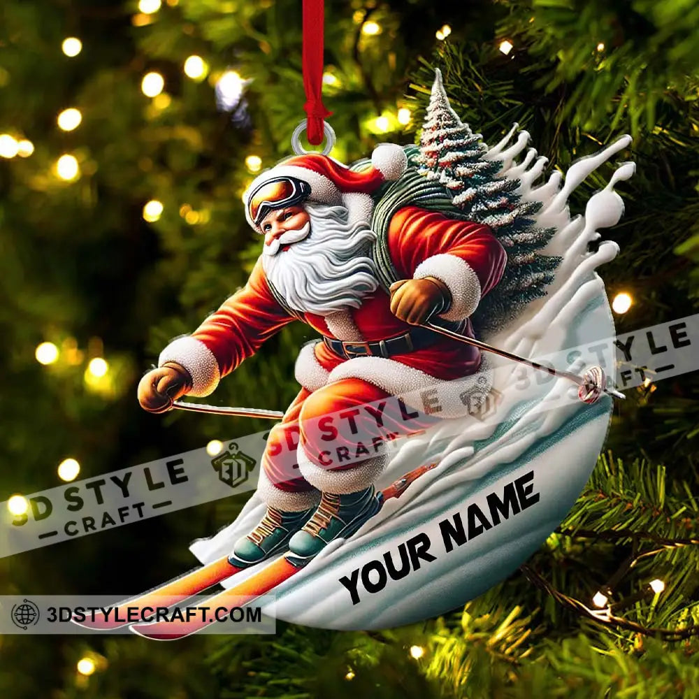 Custom Name Santa Skiing Ornament Christmas Gift Decoration