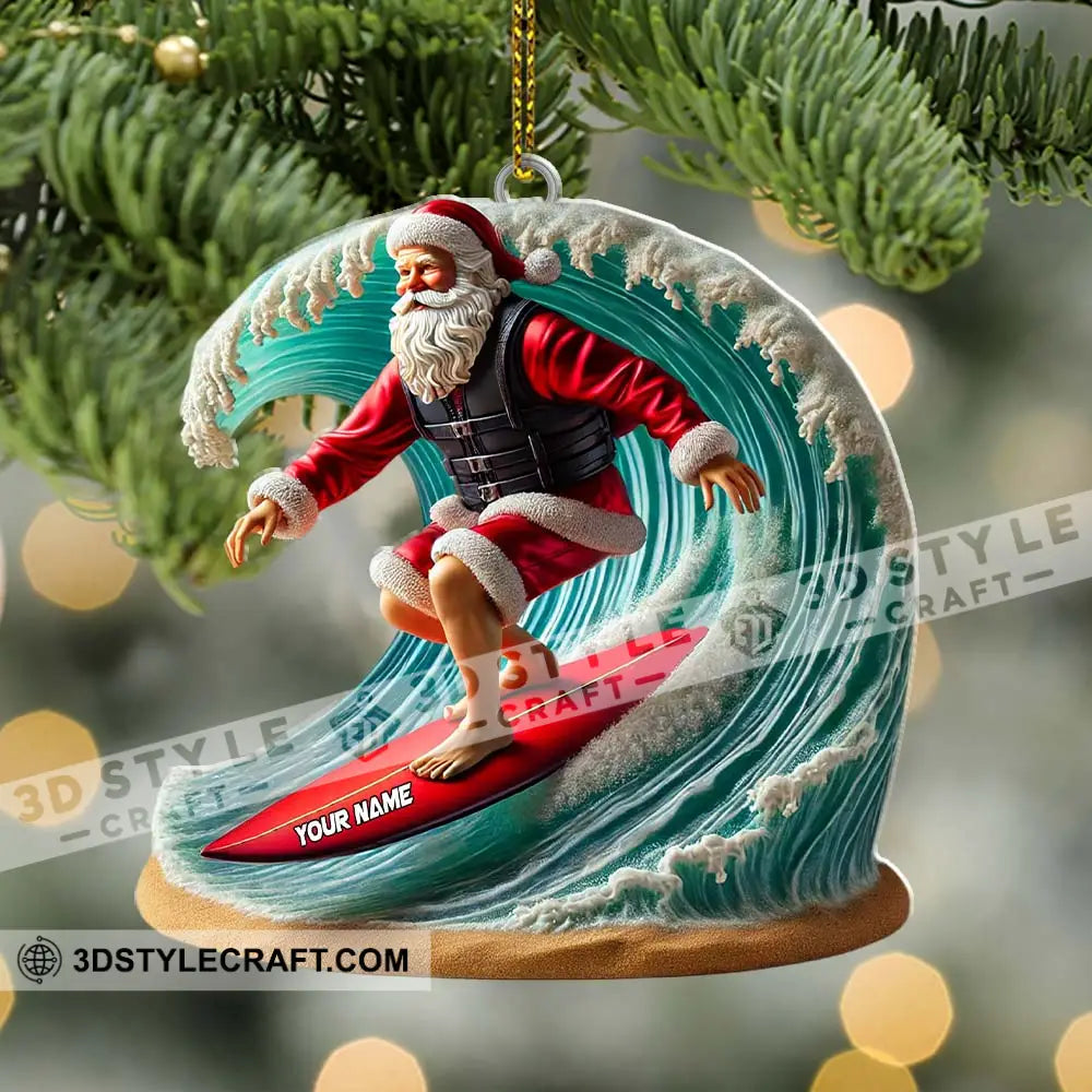 Custom Name Santa Surfing Ornament Christmas Gift Decoration