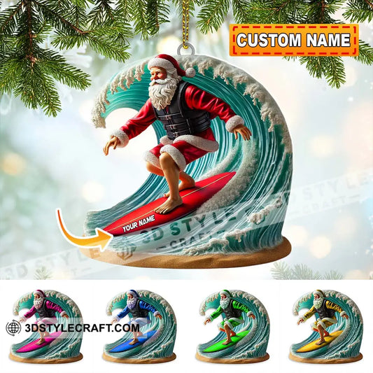 Custom Name Santa Surfing Ornament Christmas Gift Decoration