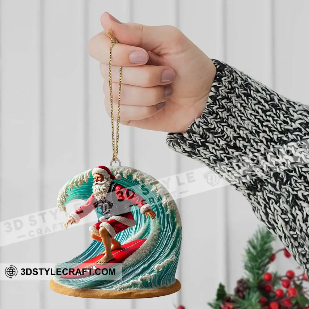 Custom Name Santa Surfing Ornament Christmas Gift Decoration