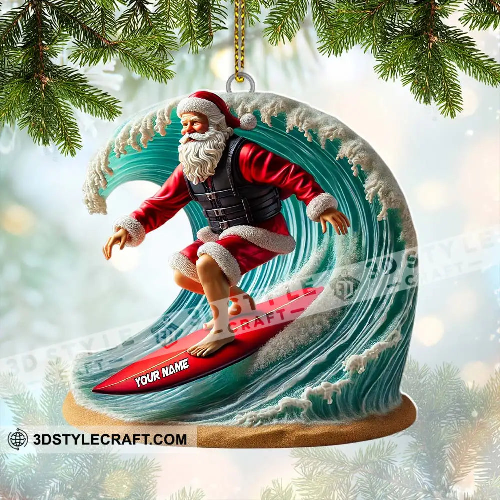 Custom Name Santa Surfing Ornament Christmas Gift Decoration