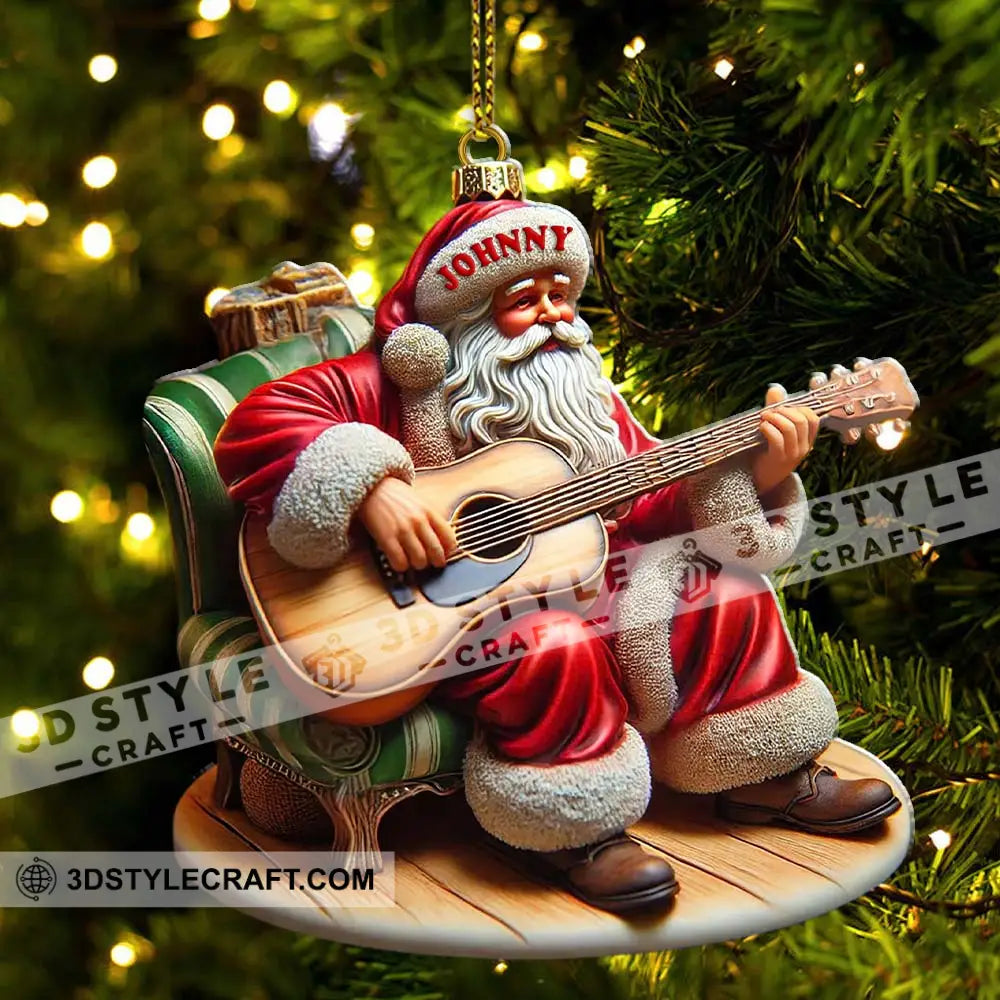 Custom Name Santa With Guitar Ornament Christmas Gift