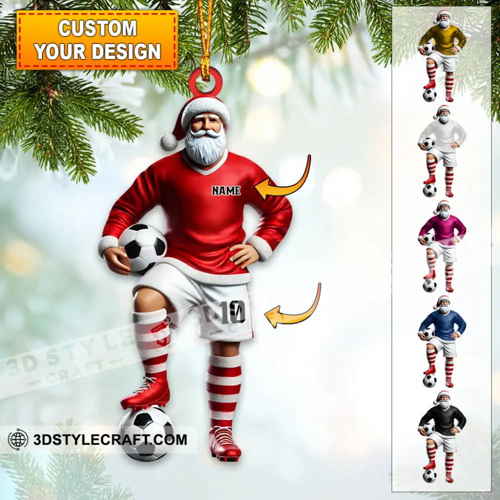 Custom Name Soccer Santa Ornament Christmas Gift