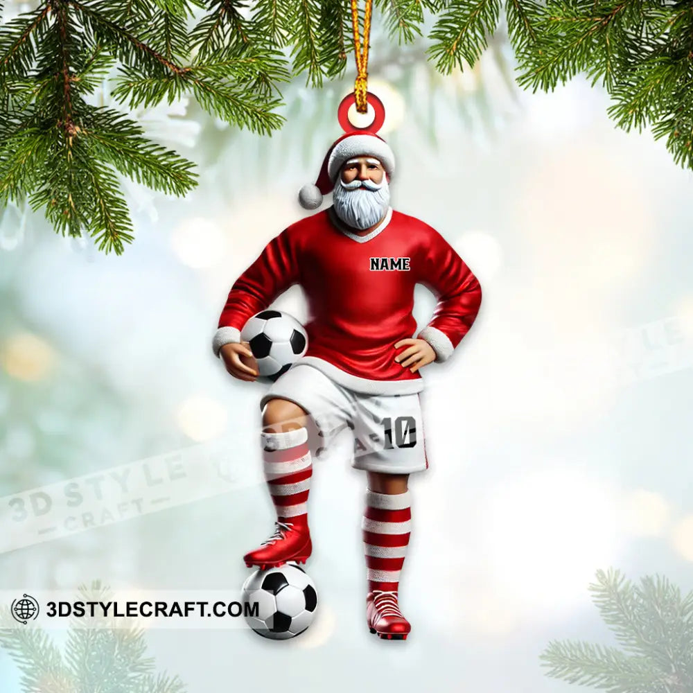 Custom Name Soccer Santa Ornament Christmas Gift 3.54’’ / 1