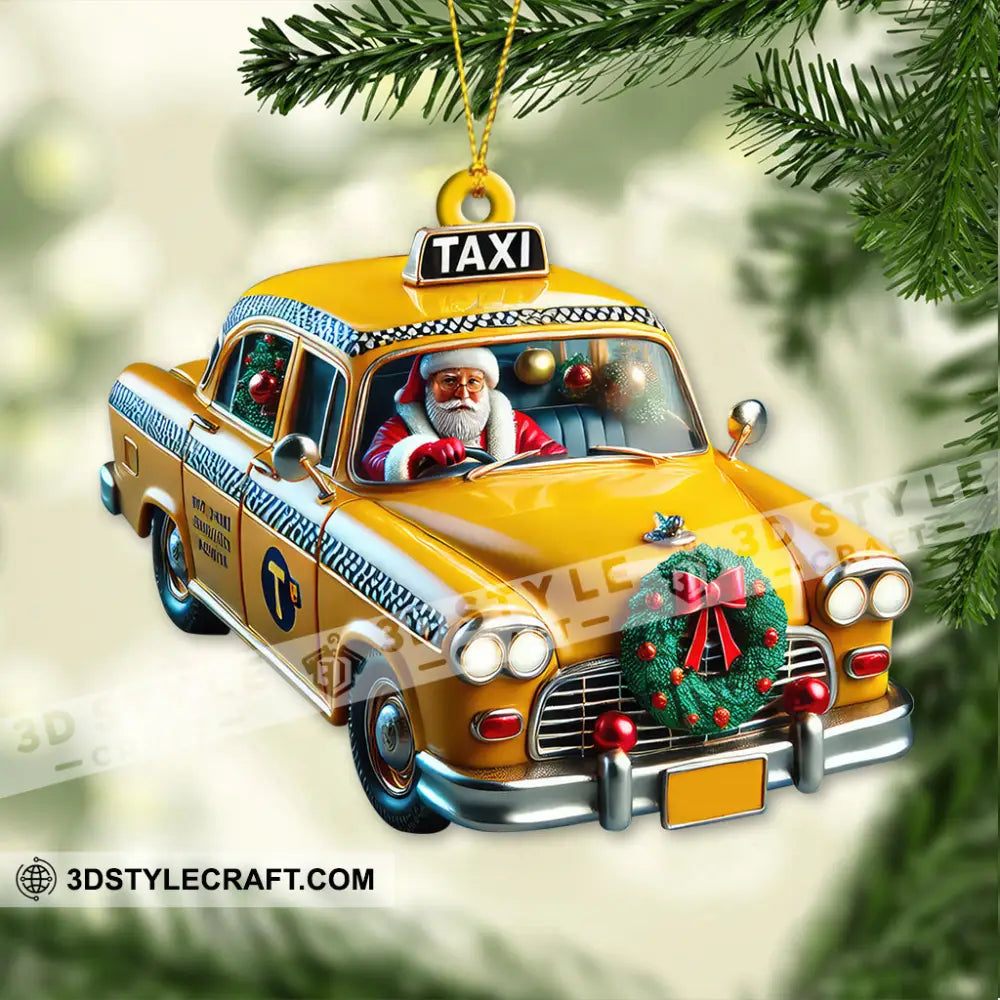 Custom Name Taxi Santa Ornament Christmas Gift 3.54’’ / 1