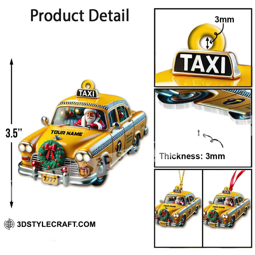 Custom Name Taxi Santa Ornament Christmas Gift