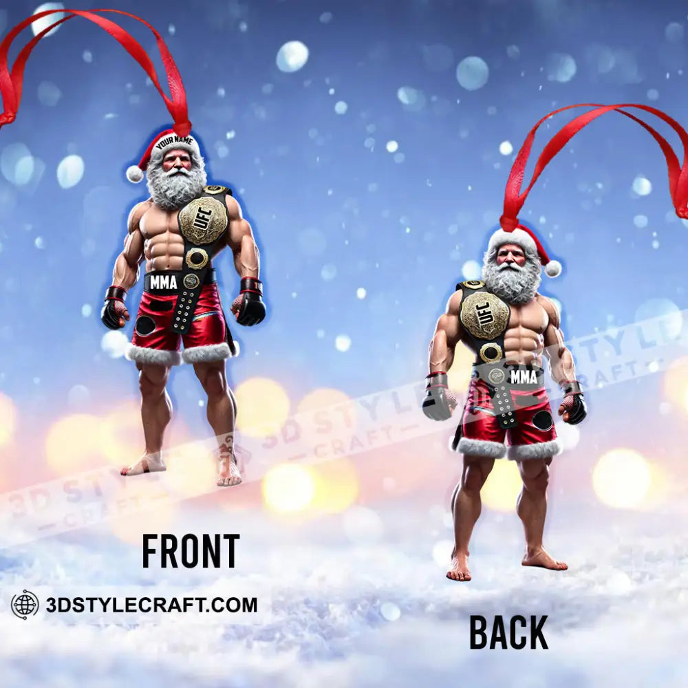 Custom Name Ufc Mma Santa Ornament Martial Arts Fight Lover Christmas Gift 3.54’’ / 1